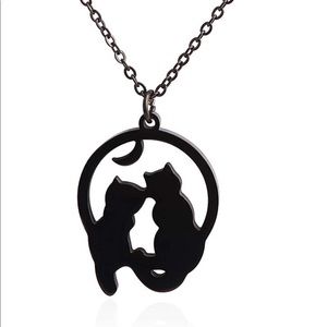 Halloween cat and moon necklace